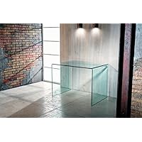 IMAGO FACTORY Escritorio para oficina y casa – Puente de cristal curvado – Escritorio de cristal transparente, escritorio para ordenador, escritorio para estudiar, diseño moderno