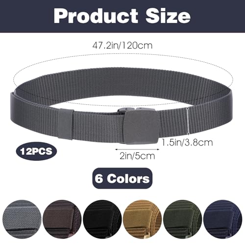 Molain 12 Pack Men's Nylon Belts, Nylon Webbing Canvas Belt Belt for Men Women Plastic Buckle Metal Free Webbing Canvas Work Belts for Outdoors, Hiking Casual, 47inch Length (6 Colors)2