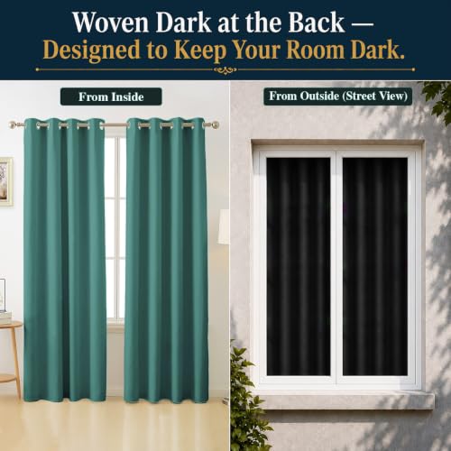 Image of Cloth Fusion 100% Blackout Window Curtains 5 Feet Long Set of 2 | Arcticteal, Room Darkening, Black Woven Back, 4 inch Weighted Hem, Thermal Insulated, Stainless Steel Grommets