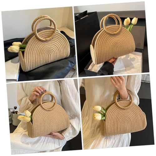 FRCOLOR Large Capacity Woven Beach Bag for Women Handmade Cotton Rope Handbag Stylish Summer Tote for Travel and Vacation Versatile Outdoor Storage Pouch4