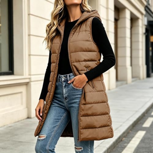 Lainyong Lightweight Puffer Vest Women Long Sleeveless Jackets with Pockets - image 2