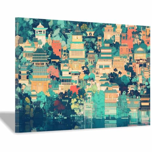 Toile paysage urbain vert encadrée de qualité supérieure AMXBZC 20x30