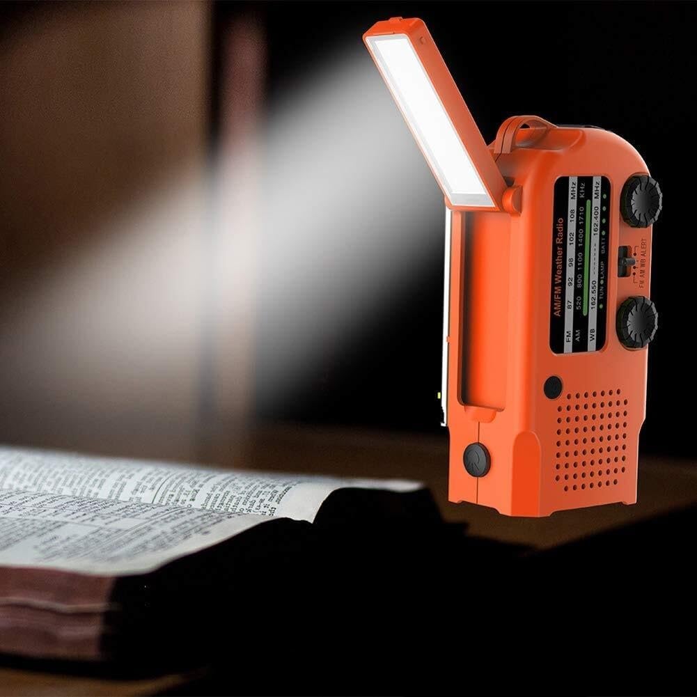 Solar AM/FM/NOAA Weather Radio 5000mAh Emergency Hand Crank Portable Radio with SOS Alarm Flashlight Earphone Jack Reading Light Cellphone Charger, for Household Outdoor Survival