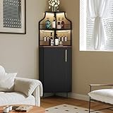 HOLTICO Barschrank, Weinschrank mit Verstellbarem Regal Eckschrank mit Glashalter Minibar für Küche, Wohnzimmer, Esszimmer, Schwarz