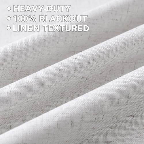 Image of H.VERSAILTEX Linen Curtains 100% Blackout Curtains for Bedroom 120 inch Long Full Light Blocking Nature Linen Blended Window Curtains for Living Room Nickel Grommet (2 Panels, Heathered White)