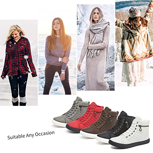 hash bubbie Women's High top Sneakers Lace up PU Leather Fashion Shoes Black Boots Fuzzy Ankle Booties with Zipper4