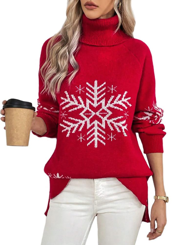 Mywinway Sweaters for Women Fall Winter Long Christmas Sweater Long Sleeve Turtleneck Knit Casual Trendy Pullover Tops
