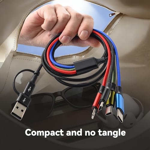 Image of Minlu Dual USB-C 4 in 2 Multiple Charging Cable for All Devices with USBC /Lightning /Micro Ports,Type C Cable iPhone Charger Cord,Travel Car Charger for iPhone Series,Galaxy,Android,iPad,Kindle,PS-6Ft