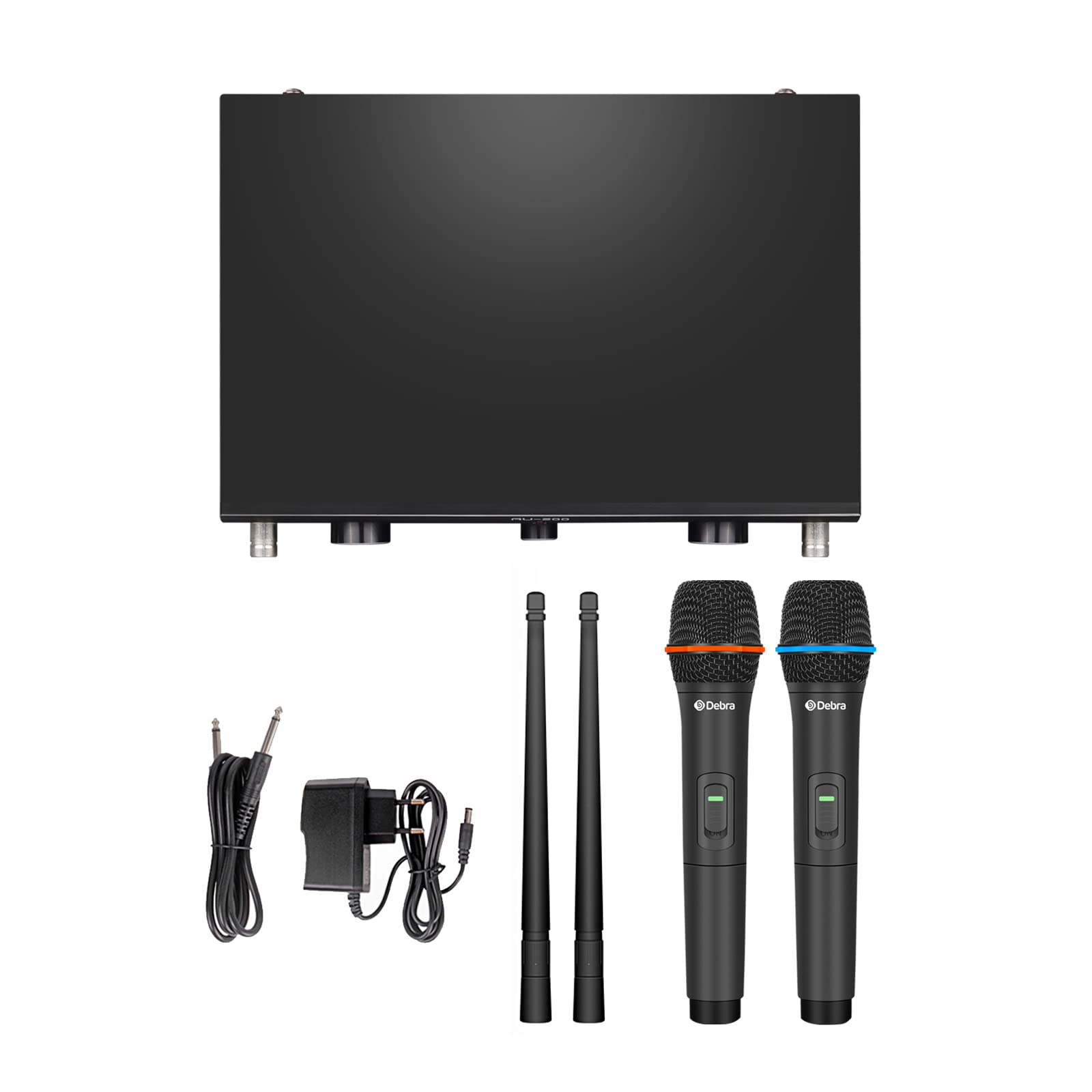 D Debra Audio AU200 Pro UHF - Sistema di microfoni wireless a 2 canali con microfono Lavalier portatile senza fili, ricevitore in metallo, ideale per karaoke e feste in chiesa (2 palmari)