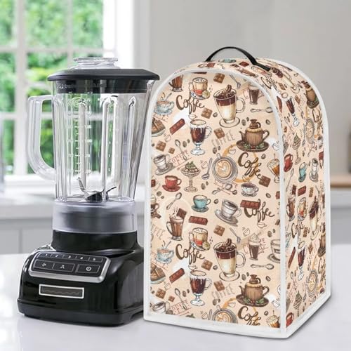 Image of Coffee Design Blender Dust Cover, Anti Fingerprint Polyester Stand Mixer or Coffee Maker Appliance Protector, Machine Washable Blender Cover for Kitchen Appliance