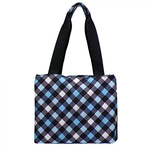 Nicole Miller of New York Insulated Waterproof Lunch Box Cooler Bag - 11" Lunch Tote (Blue Plaid)