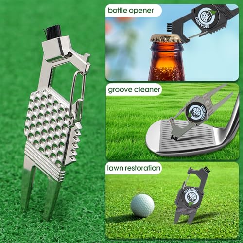 SIGANDG Unisex's 7-in-1 Divot Repair Tool Zinc alloy golf ball fork With magnetic ball mark A variety of functions golf green fork(black) - Image 3