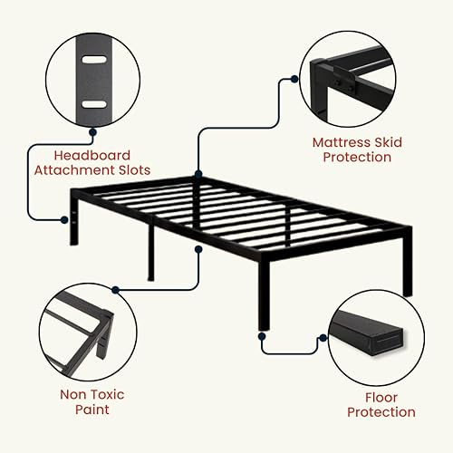 Miniatura 4 de CastleBeds - Marco de cama minimalista de hierro negro tamaño individual con cabecero y barra forjada, base de plataforma de metal de acero