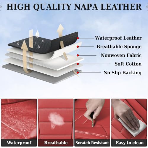 Image of Coverado Car Seat Covers Front, Seat Covers for Cars, Waterproof 2-Pack Car Seat Cushions, Leather Carseat Seat Protectors, Universal Seat Covers Fit for Most Sedans SUV Pick-up Trucks(Red)