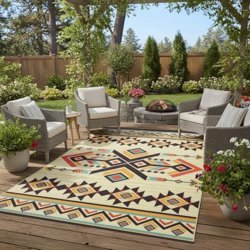 Outdoor Rustic Rugs Amazon.com: Rustic Vintage Abstract Aztec Style Colorful Indoor Outdoor ...