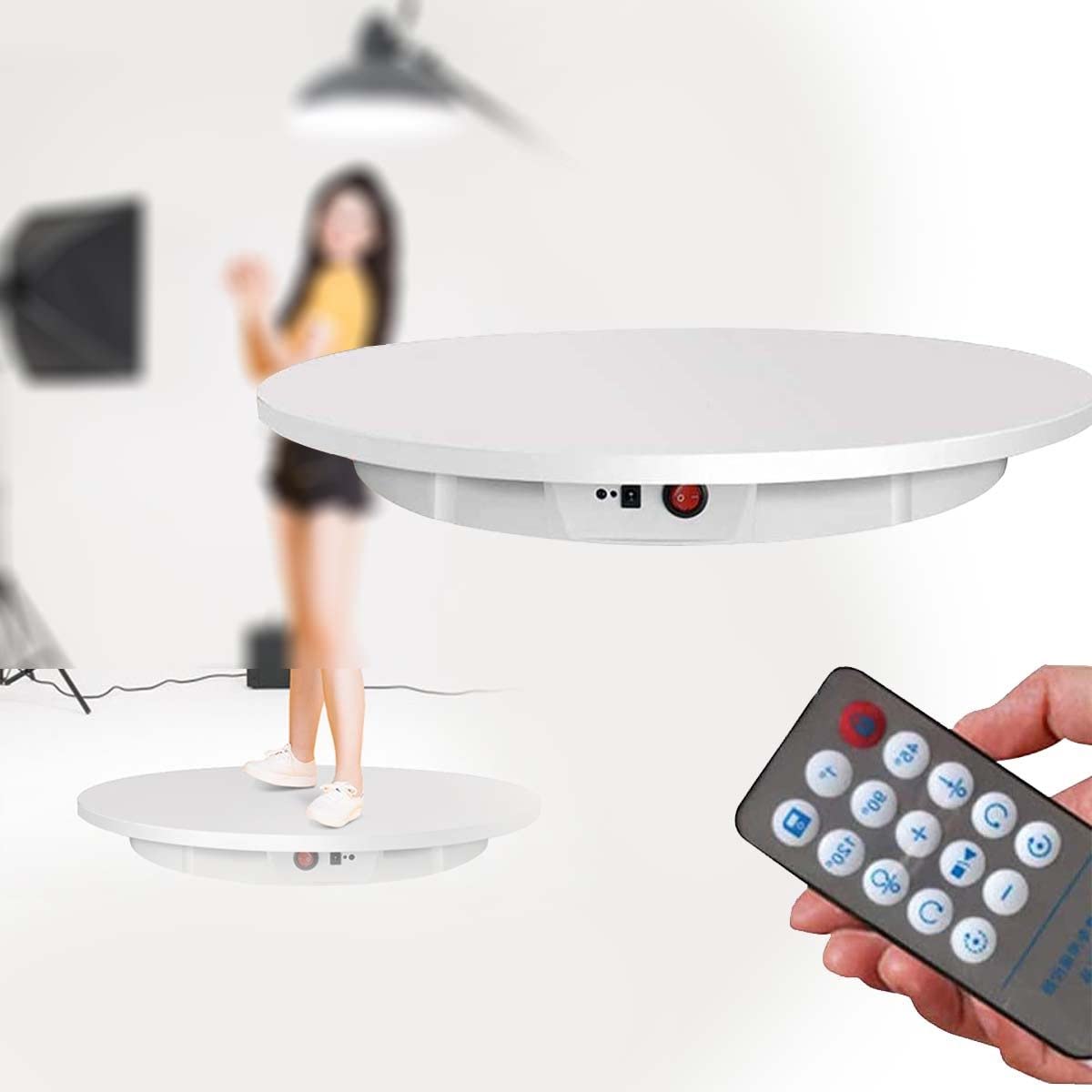 Elektromotorischer drehbarer Drehteller-Display-Ständer mit Fernbedienung, Foto-Display-Ständer mit drehbarer Plattform 42 cm Durchmesser (White)