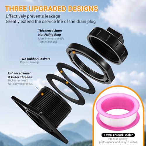 Image of Stock Tank Drain Plug Kit for Rubbermaid 50、70、150、100, 300 Gallon Stock Tank ≥ 2 in Holes for Rubbermaid Stock Tank Stock Tank Plug Replacement