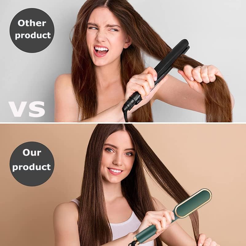 Image of Professional Hair Straightener Comb, 5 Temperature PTC Fast Heating Electric Comb Straightener for Women and Men, Ceramic Hair Styler Machine Suction Cup, Green