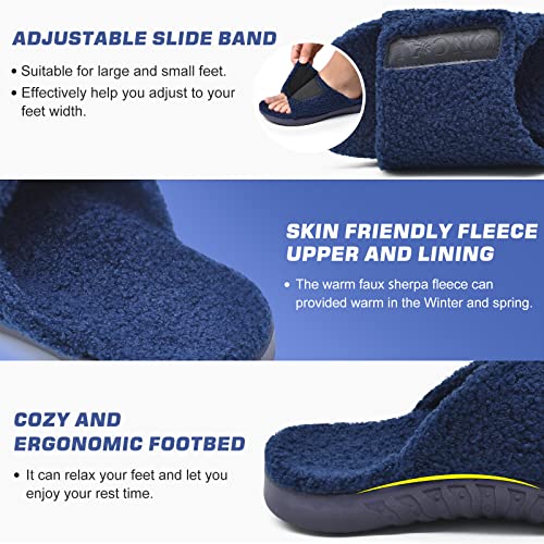 Oncai Mens House Slippers With Arch Support，Fur Slides With Orthopedic For Plantar Fasciitis Wide Footbed And Adjustable Strap Darkblue Size 10 #TOP4