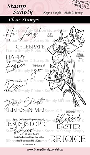 Stamp Simply Clear Stamps He Lives Easter Christian Religious With Daffodil 4X6 Sheet - 10 Pieces #TOP21