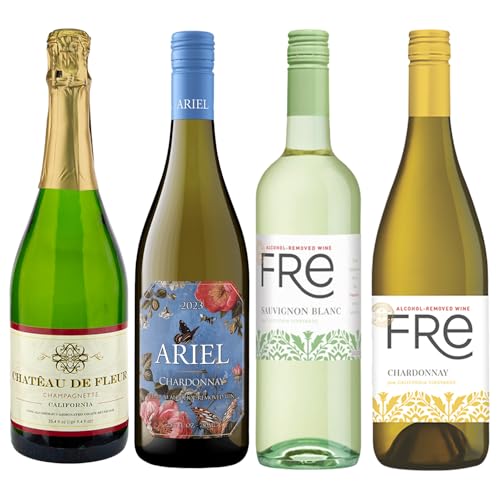 Non Alcoholic White Wine 4 Pack Chardonnay, Sauvignon Blanc and Champagne Business &amp; Holiday Gift Ideas