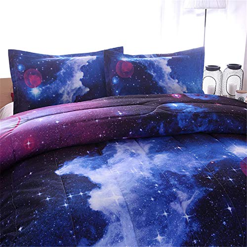 A Nice Night Galaxy Bedding Sets Outer Space Comforter 3D Printed Space Quilt Set Queen Size,For Children Boy Girl Teen Kids - Includes 1 Comforter, 2 Pillow Cases #TOP1