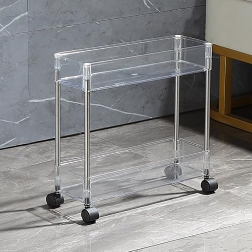 BIWKONI Carro De Almacenamiento Rodante De 2/3/4 Niveles para Cocina Y Oficina con Ruedas Estantes Móviles Organizador De Aperitivos Utilitarios,Clear,2 Tier