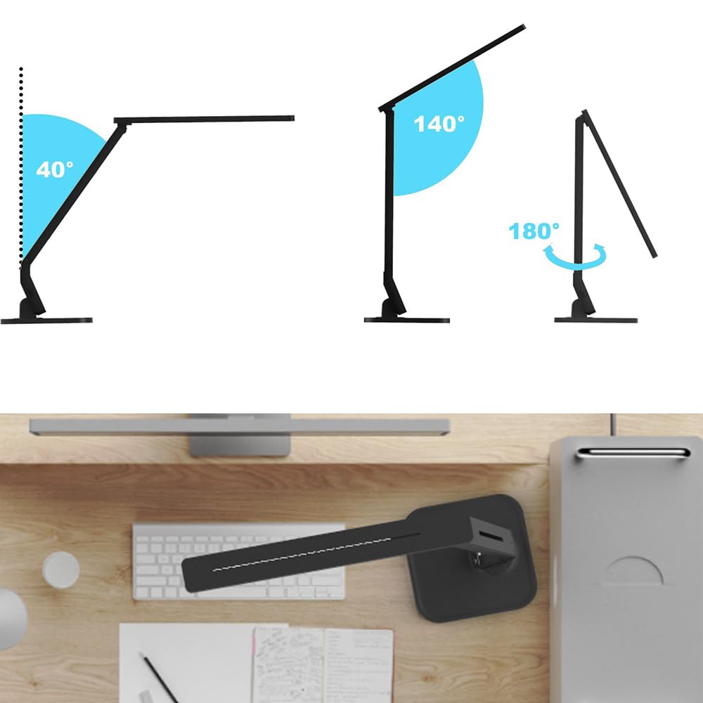 MAGIC LEAVES Schreibtischlampe, dimmbares LED-Leselicht mit einstellbarer Beleuchtung, 5 Helligkeitsstufen, 4 Lichtfarben und USB-Ladeanschluss, Tischlampe (Klavierschwarz)