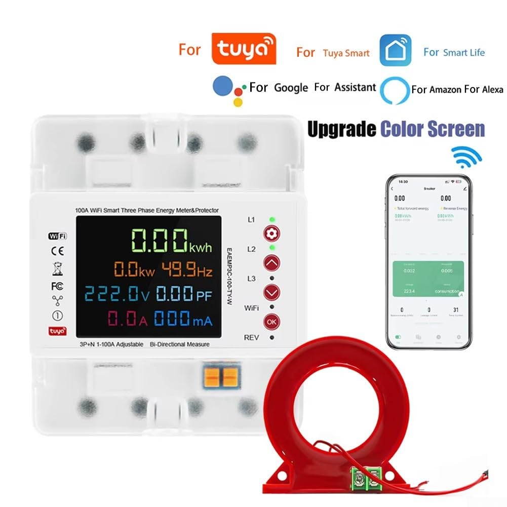 Contatore di energia trifase 4P Smart WiFi con protezione contro le perdite, compatibile con tuya, display LCD, protezione da sovratensione, controllo remoto, soglia regolabili per applicazioni