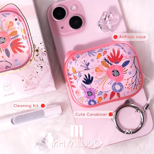 Image of for AirPods Pro 2 Case with Cleaning Kit, Cute Cat Ear Print Design & Cute Buckle for Girls, Phone Holder & Top Safe Lock Buckle Design for AirPods Pro 2nd /1st Gen case, Pink Flower