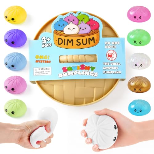 Image of Dumpling Squishy Toys, Giant Dumpling Squishy Mystery Box, Colorful Squishies Dumplings Stress Balls Toy, Stocking Stuffers with Food Steamer Stretchy Desk Toy (White)
