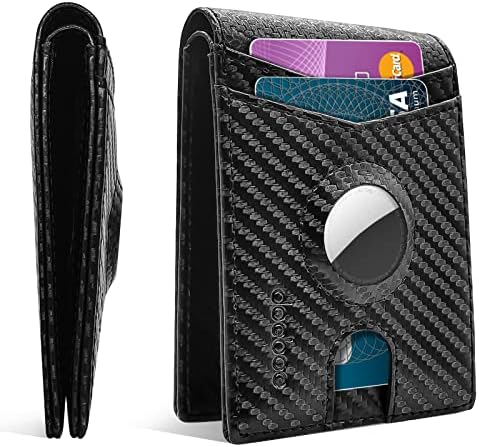 doeboe Airtag Wallet Men, Wallet for Men with Airtag Holder, Genuine Leather Credit Card Wallet, Bifold Slim Wallet for Air Tag GPS Tracker, RFID Minimalist Front Pocket Wallet, Airtags Accessories