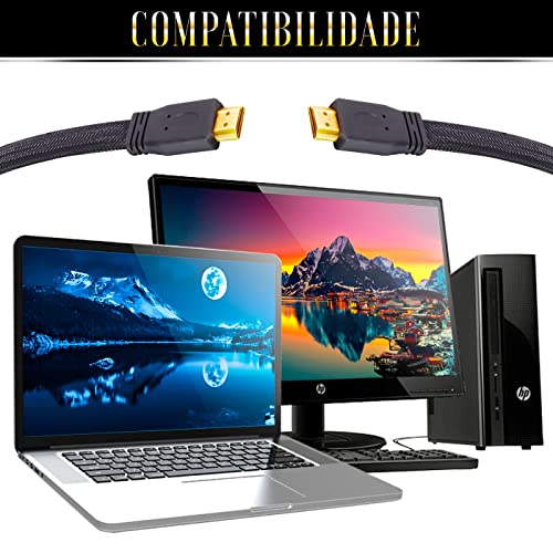 Cabo Hdmi 10 Metros 10m Flat Knup Ultra Hd 4k Nylon Ouro 24k