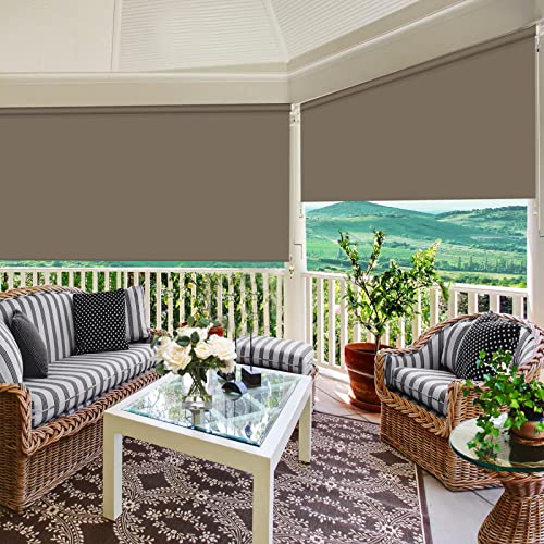 ZY Blinds Exterior Blackout Cordless Window Blinds, Waterproof Dark Brown Fabric Outdoor Roller Shades, UV Protection Pull Shade Privacy Screen for Deck, Porch, Balcony, Backyard