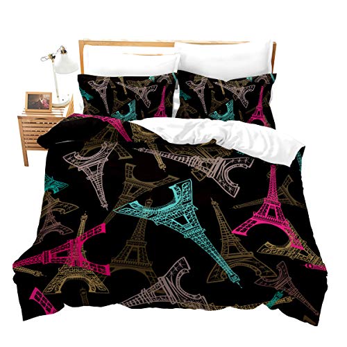 Feelyou Eiffel Tower Comforter Cover Set Queen Size Decorative Cityscape Bedding Set Cute Girls Teens Duvet Cover Paris Theme Famous City Scene Bedspread Cover With Zipper Closure Modern Soft #TOP5