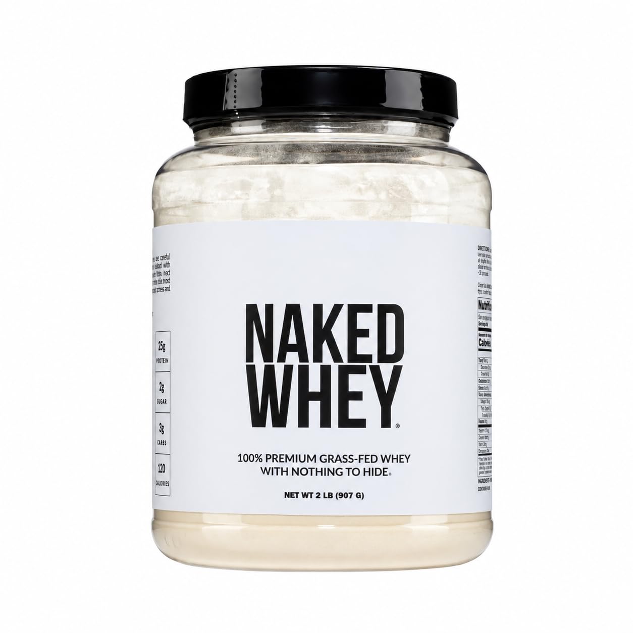 NAKED Whey 2LB 100% Grass Fed Whey Protein Powder - Only 1 Ingredient, Unflavored Whey Protein, NSF Certified, Undenatured, Gluten Free, Soy Free, No GMOs, No Preservatives Unflavored 2 Pound (Pack of 1)