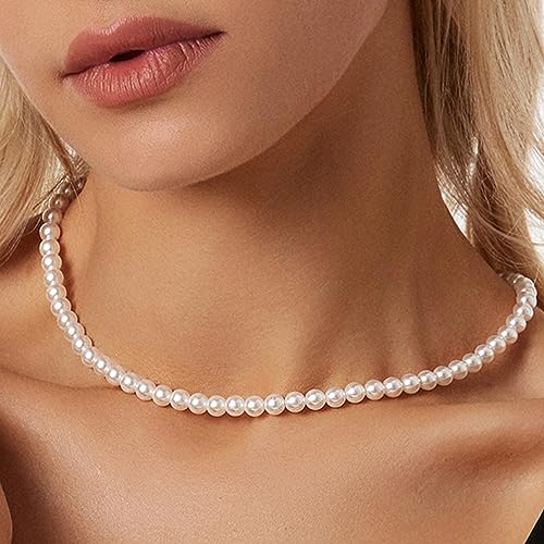 Image of Zeffy Pearl Necklace 4MM /6MM /8MM Dainty Round Imitation Pearl Choker Necklace Wedding Pearl Necklace Delicate Jewelry for Women Simple Bridesmaid Jewelry Gifts