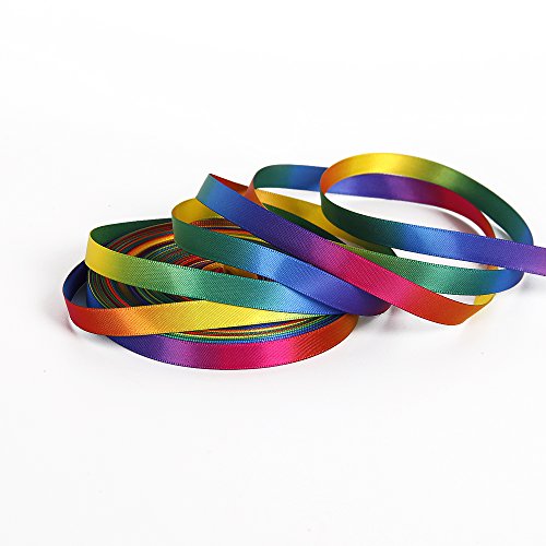 Satin Ribbon Gradient Rainbow Double Side Rainbow Colorful Printed 50 Yard 3/8" Wide For Diy Handmade (9Mm Wide, Satin Ribbon) #TOP1