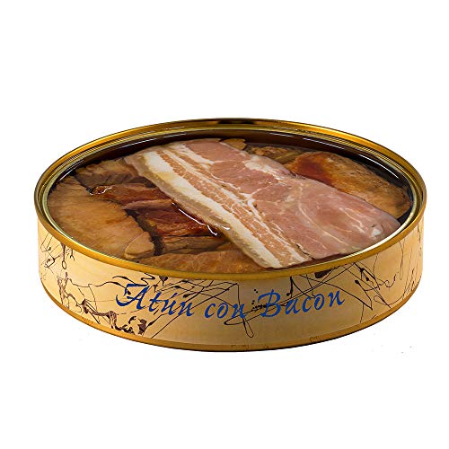 Ventresca de Atún con Bacon en Aceite de Oliva de 280 gramos | Conservas de pescado El Ronqueo | Tradición conservera de Barbate (España) | Conserva gourmet elaborada a mano
