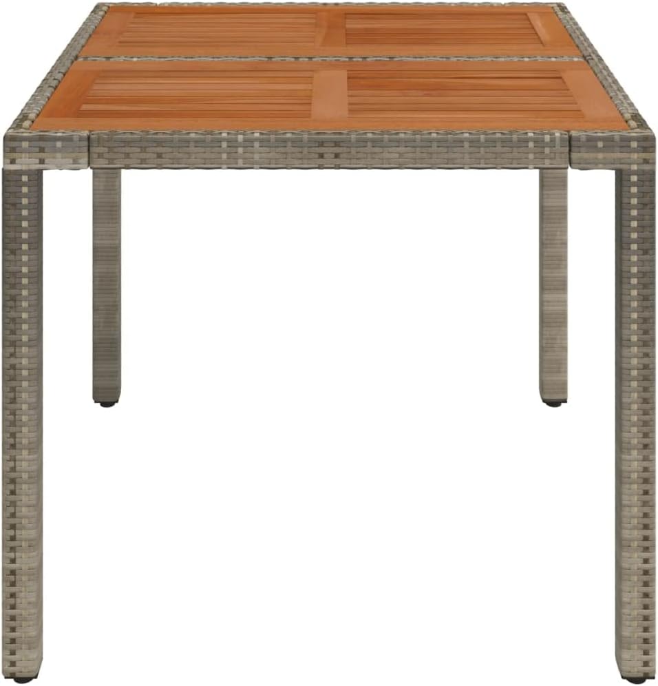 Garden Coffee Table with Solid Acacia Wood Top Grey, Poly Rattan Outdoor Patio Furniture, Durable Powder-Coated Steel Frame, Square 35.4 x 35.4 in for Patio, Balcony, and Garden Seating Four
