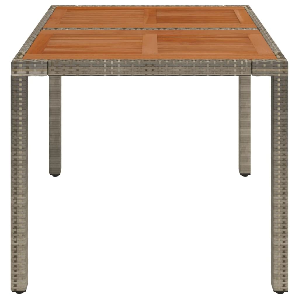 Mesa de jardín con tablero de madera gris, 90 x 90 x 75 cm, de ratán de polietileno resistente a la intemperie y acero pulverizado, altura regulable, ahorra espacio, ideal para terraza, balcón