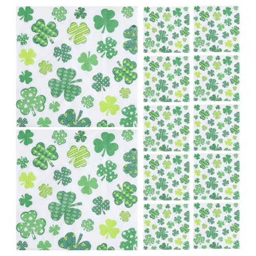 IWOWHERO Servilletas de Papel 20 Piezas Diseño de Verdes Día de San Suaves y Cómodas para Almuerzos y Bodas Elegantes