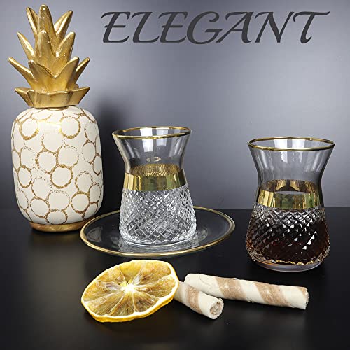 Vintage Turkish Tea Glasses Cups And Saucers Set Of 6 For Party Adults Crystal Gold Serving Women Wine Drinking Gift Tray Kettle Teapot Coffee Style Fancy Luxury Teacups Whiskey Mugs Drinks Bar #TOP2