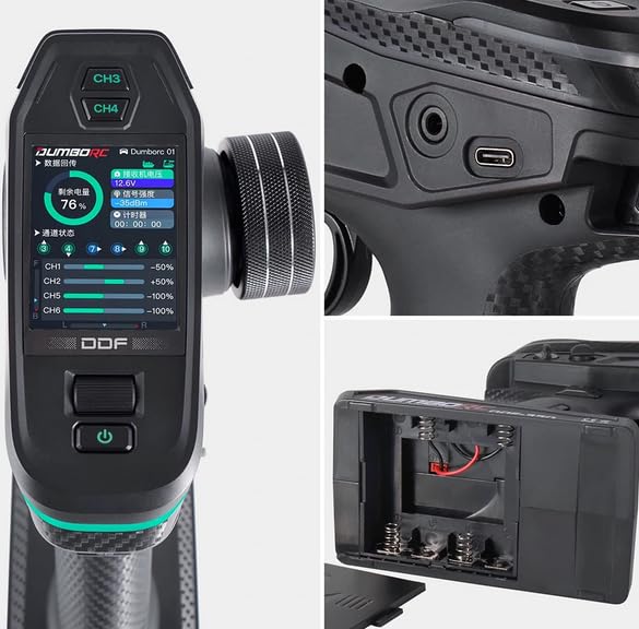 s-idee® RC-Auto - Fernbedienung mit 10-Kanal Empfänger für Hobbyisten & Technik-Enthusiasten - DDF350, Metall, schwarz,Auto,Panzer,Boot usw.