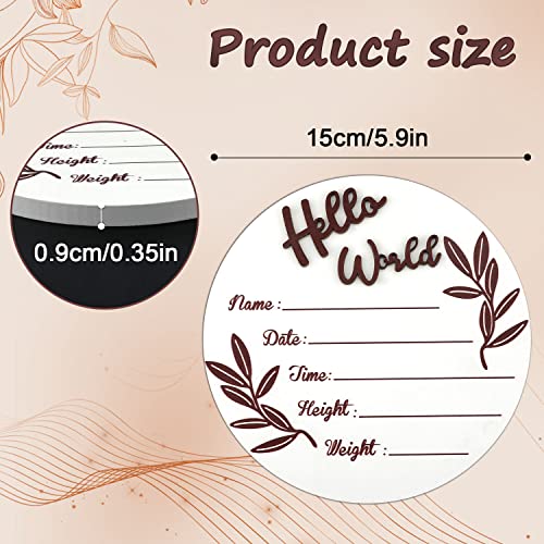 Image of Wooden Baby Announcement Sign, Round New Baby Sign Wooden Newborn Welcome Sign Hello World Newborn Sign