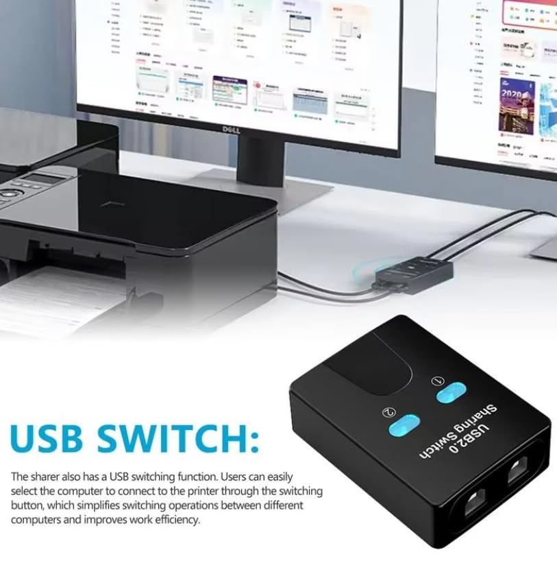 Hub Partage Imprimante USB 2 Ports – Sélecteur Switch Pour 2 Ordinateurs, Compatible PC Portable