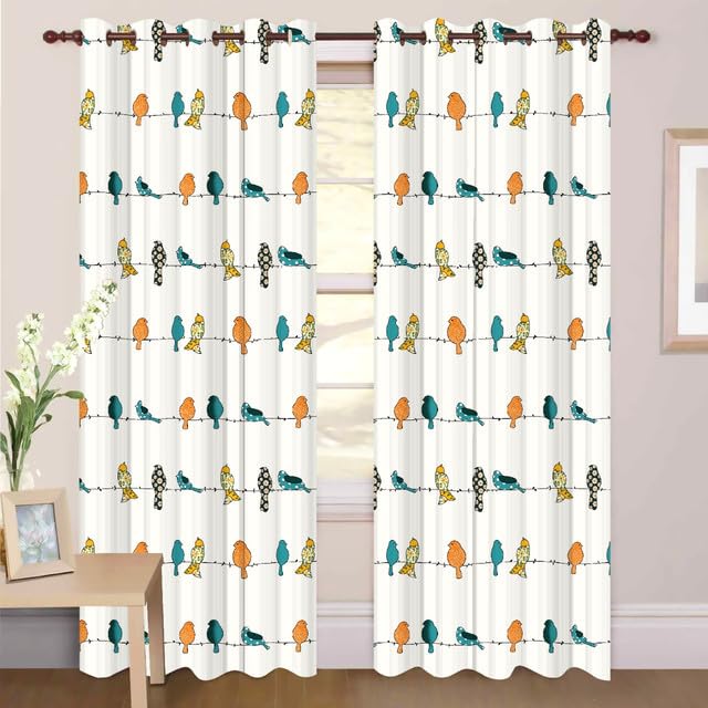3D Blue-Yellow Birds Digital Printed Polyester Fabric Curtain for Kides Room,Bed Room Living Room Color White Window/Door/Long Door (D.N.A5) 4 x 5 Feet