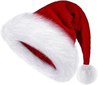 Vista 1 de Sombrero de Navidad, sombreros de Santa navideños para adultos, unisex, de terciopelo, cómodo, extra grueso con piel, gorro de Navidad para fiestas
