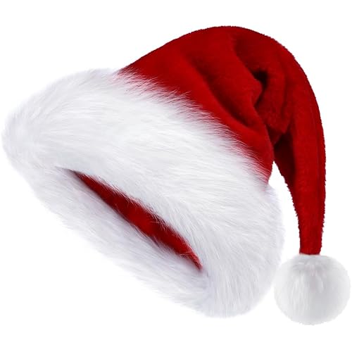 BSVI Christmas Hat, Santa Hats Holiday for Adults Unisex Velvet Comfort Extra Thicken Fur Xmas Hat for New Year Festive Party