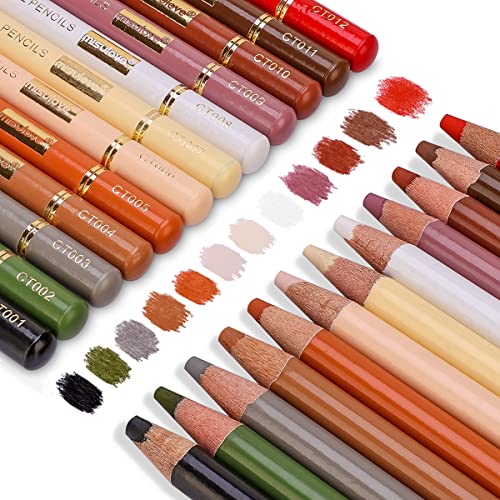Misulove Professional Colour Charcoal Pencils Drawing Set, Skin Tone Colored Pencils, Pastel Chalk For Sketching, Drawing, Shading, Coloring, Layering & Blending For Beginners & Artists(12 Colors) #TOP2
